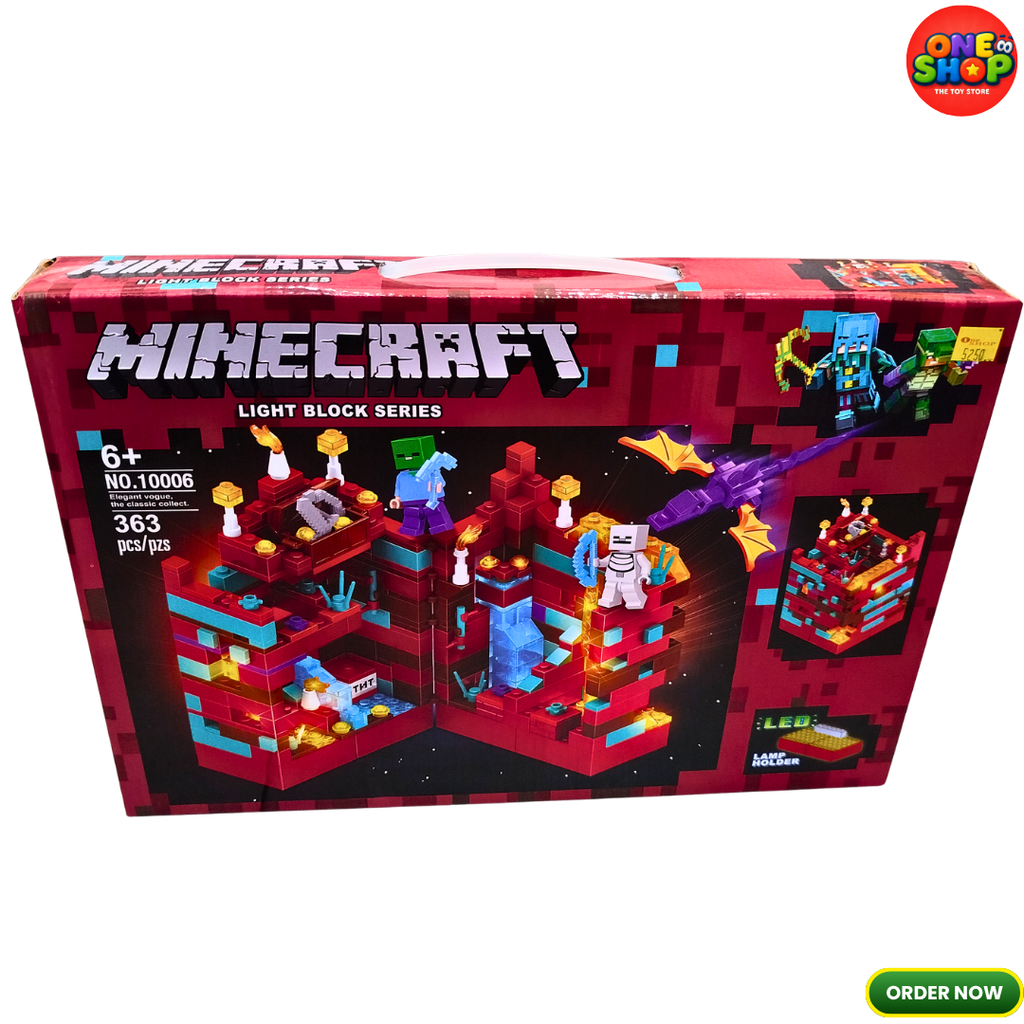Minecraft Light Block Series Nether Adventure Building Blocks Set – 363 Pieces LED Construction Toy with Dragon, Figures & Light-Up Display for Kids 6+ | Model 10006