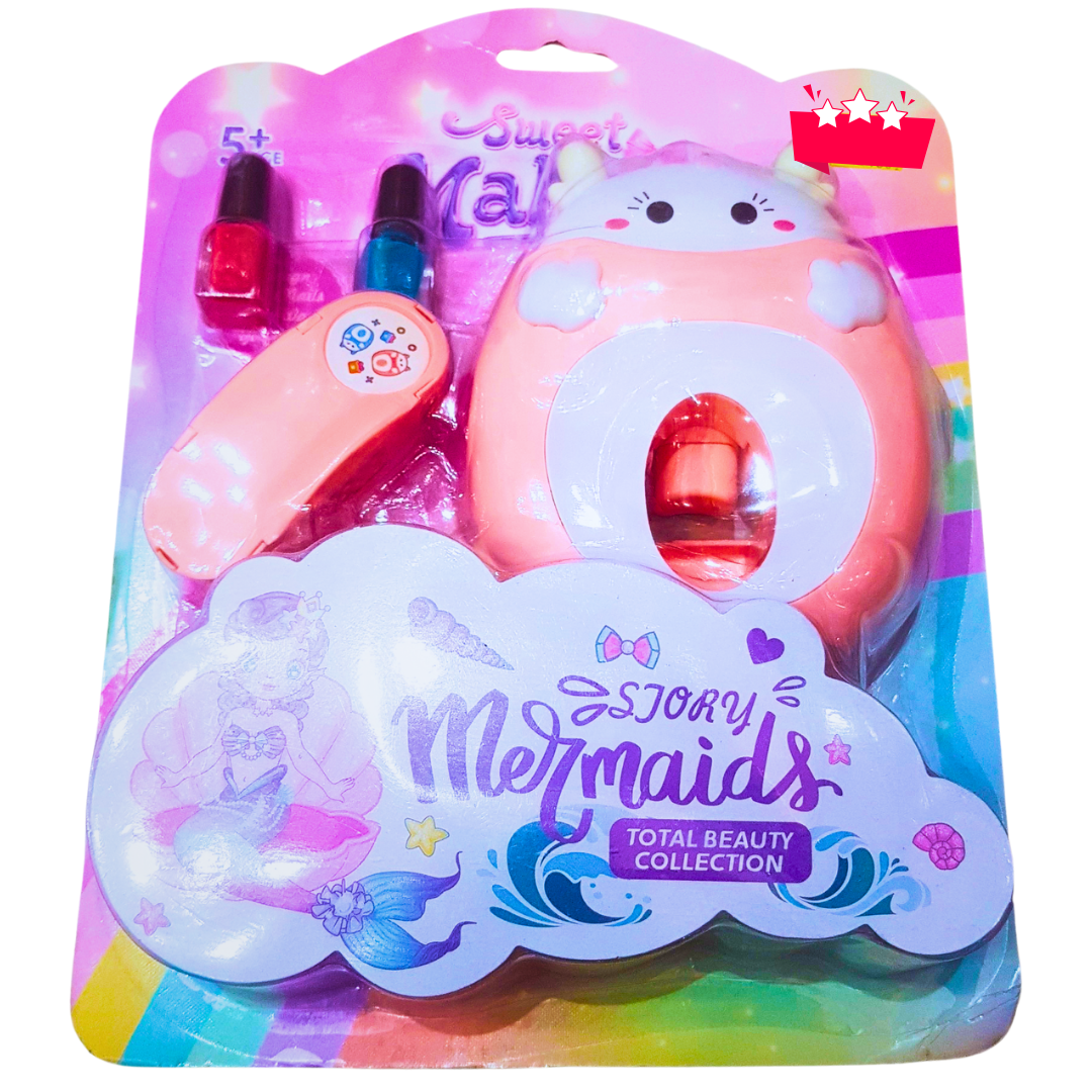 Mermaid Story Beauty Set for Girls – Makeup Toy Kit with Nail Polish & Cute Mirror Case (Age 5+)