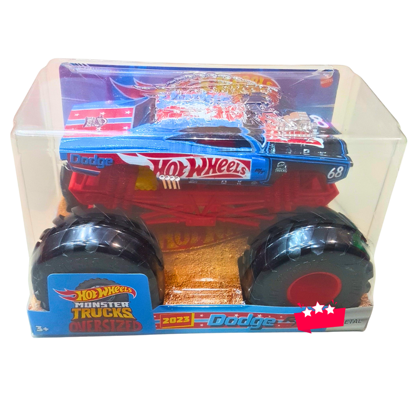 Hot Wheels Monster Truck – 2023 Dodge Oversized Die-Cast | Red, White & Blue Design | Ages 3+ Main image
