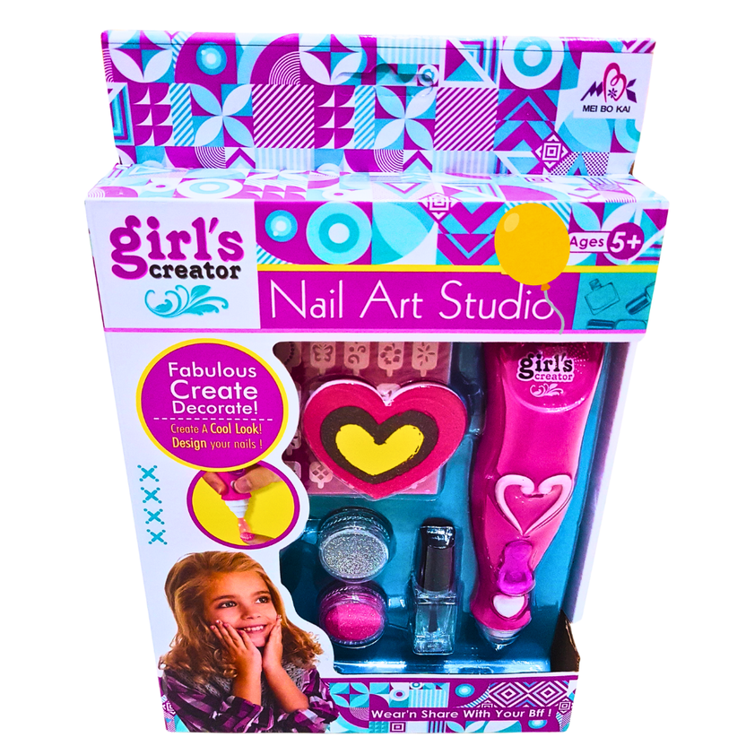 Girls Creator 2-in-1 Tattoo & Nail Art Set | Creative Beauty Kit for Kids with 3 Colour Combinations & 6 Colour Chalks Main image