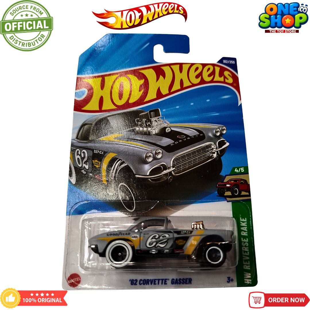 Hot Wheels ’62 Corvette Gasser Die-Cast Car – Classic Muscle Drag Racer Toy for Kids & Collectors