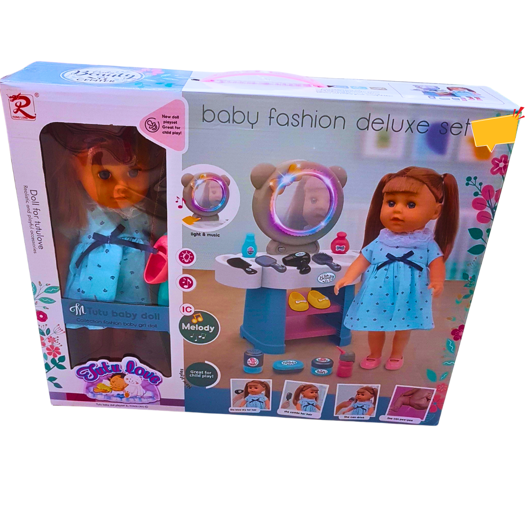 Baby Fashion Deluxe Set - Beauty Center with Doll, Vanity Table & Accessories | Interactive Roleplay for Kids 3+ Main image