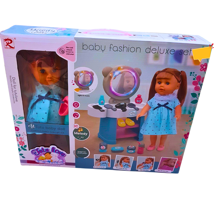 Baby Fashion Deluxe Set - Beauty Center with Doll, Vanity Table & Accessories | Interactive Roleplay for Kids 3+ Main image