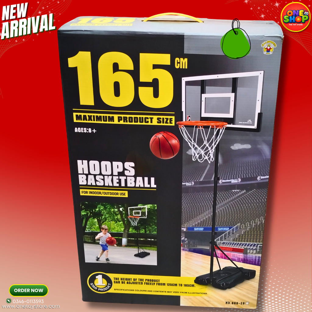 165CM Adjustable Basketball Hoop Stand – Indoor & Outdoor Kids Basketball Set (Ages 6+) in Pakistan