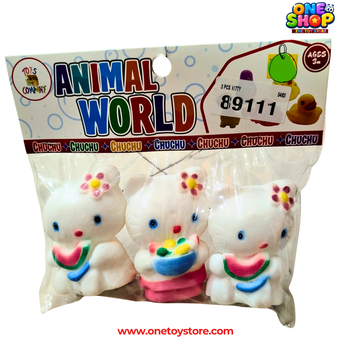 Animal World Kitty Squishy Toy Set – 3PCS Cute Cat Sensory Squeeze Toys for Kids | Soft Non-Toxic Animal Toys | Educational Pretend Play Gift for Girls & Boys 3+ Years