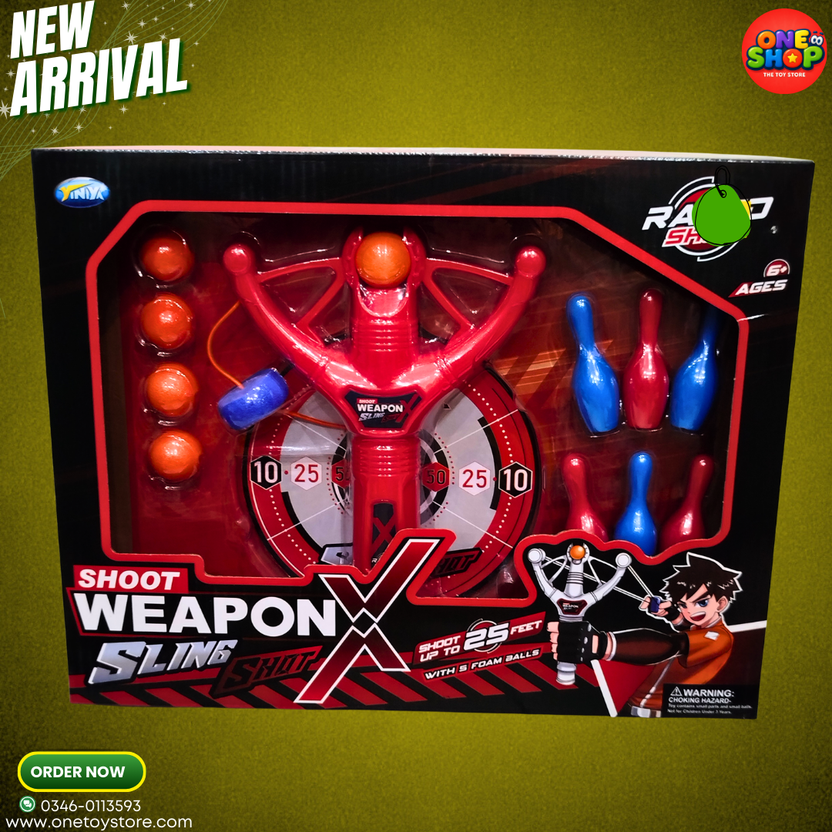 Shoot Weapon X Sling Shot Toy Set for Kids – Target Board Shooting Game with Foam Balls & Bowling Pins | Indoor & Outdoor Aim Practice Toy (25 Feet Range) Main image