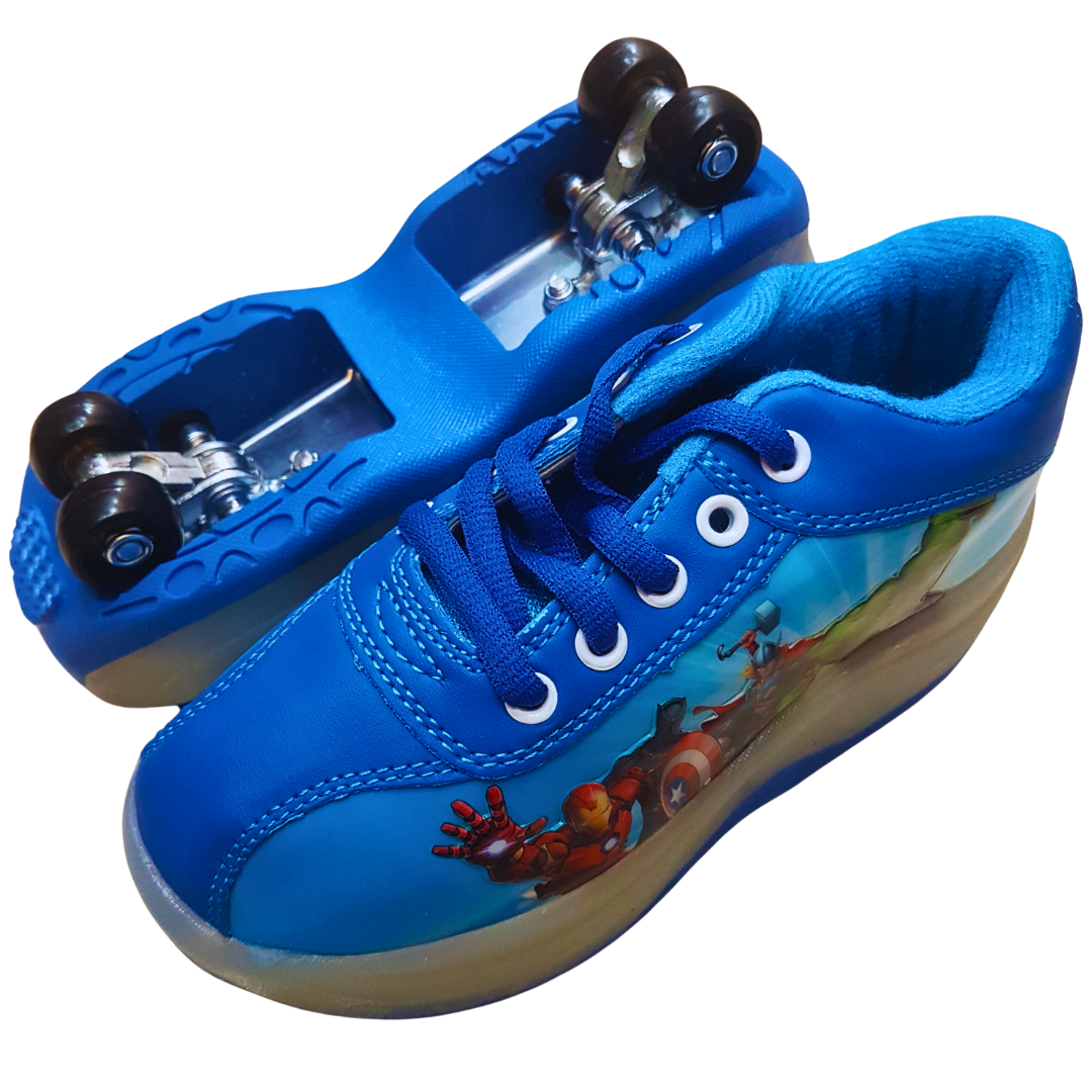 Kids' Avengers Blue Foldable Roller Skate Shoes - Sizes 28, 30, 32, 34, 36