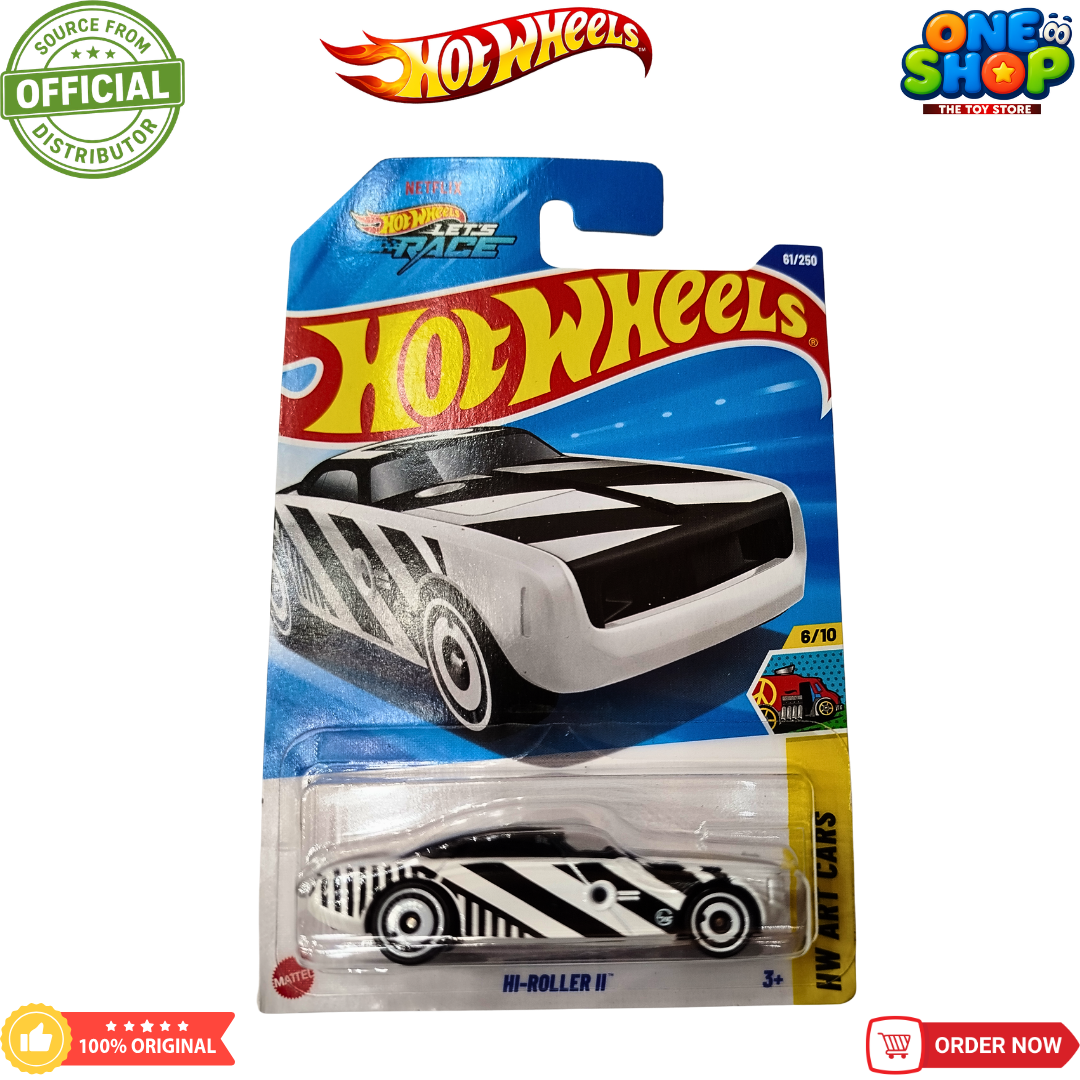 Hot Wheels Hi-Roller II Die-Cast Car – Black & White Custom Racer Toy for Kids & Collectors