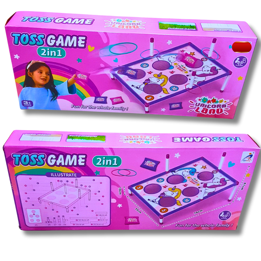 2-in-1 Toss Game Unicorn Land Set for Kids (Ages 3+) – Indoor & Outdoor Fun Ring and Bean Bag Toss Toy Main image