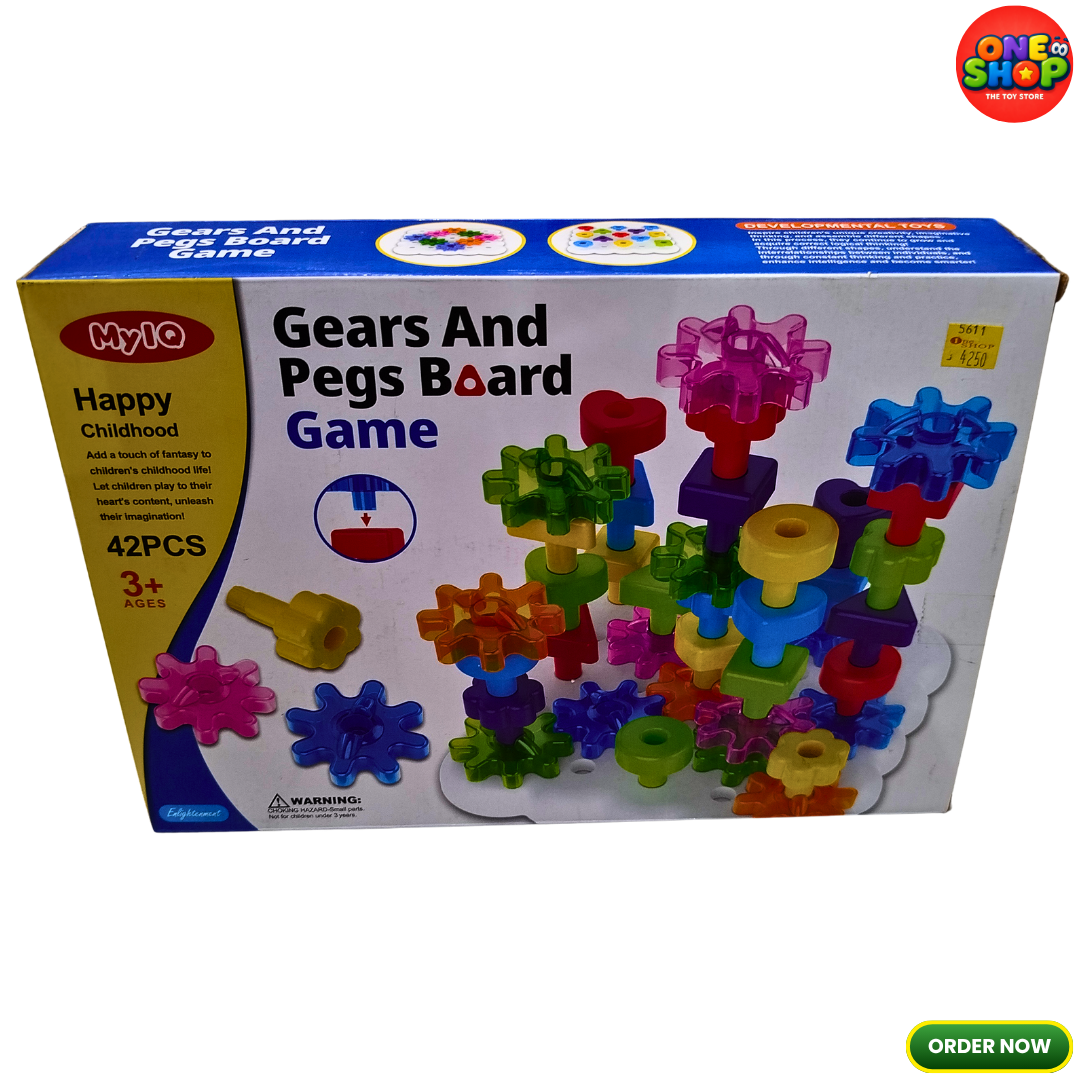 MyIQ Gears and Pegs Board Game – 42 Pieces Educational STEM Learning Toy for Kids 3+ | Creative Gear Building & Fine Motor Skills Activity Set
