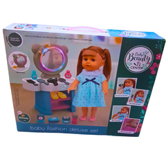Baby Fashion Deluxe Set - Beauty Center with Doll, Vanity Table & Accessories | Interactive Roleplay for Kids 3+