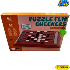 Puzzle Flip Checkers Board Game for Kids – 2 Player Strategy Puzzle Game with Reversible Black & White Checkers | Educational Family Board Game Age 3+