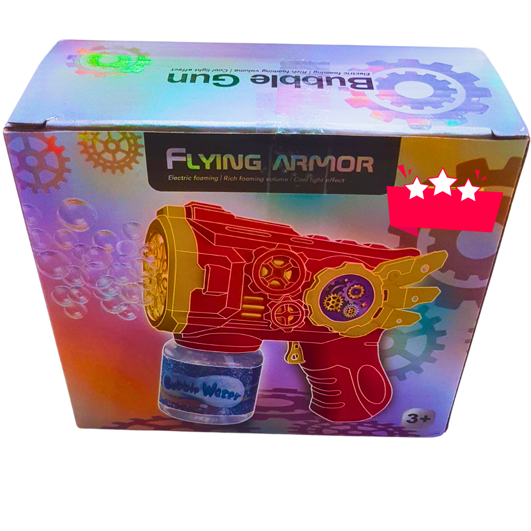 Electric Bubble Gun for Kids – Flying Armor Light-Up Bubble Blaster Toy with Bubble Solution (Age 3+)