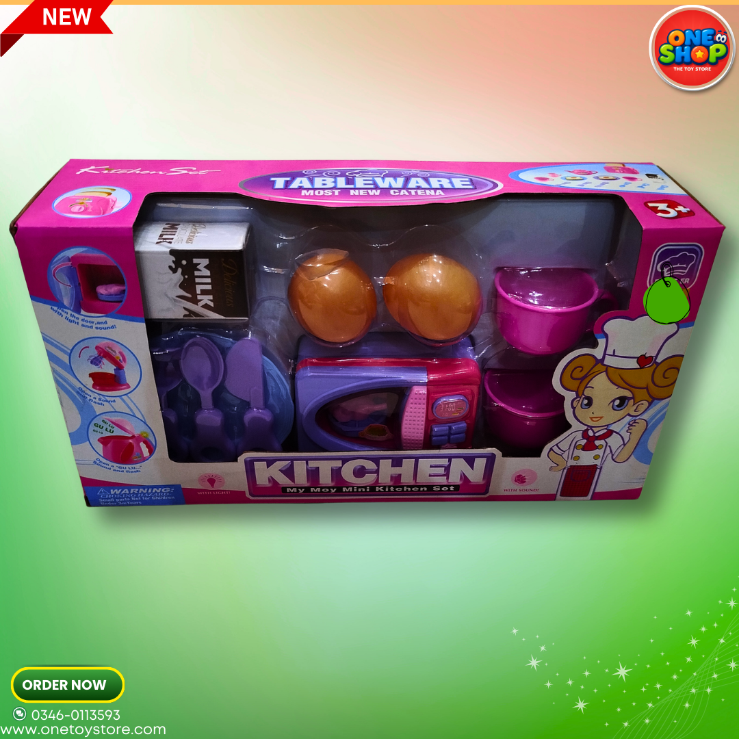 🍳 Kids Kitchen Tableware & Microwave Set – My Mini Kitchen Pretend Play Toy with Cups, Utensils & Food Accessories (3+ Years)