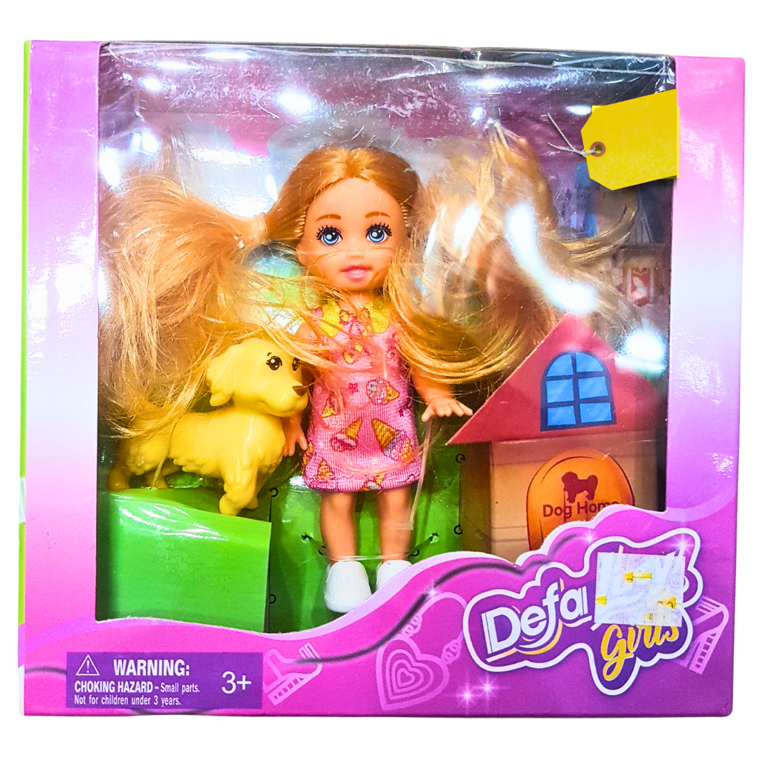Defa Lucy Girls Doll with Blonde Hair, Yellow Puppy, and Dog House – Fun Pretend Play for Kids 3+