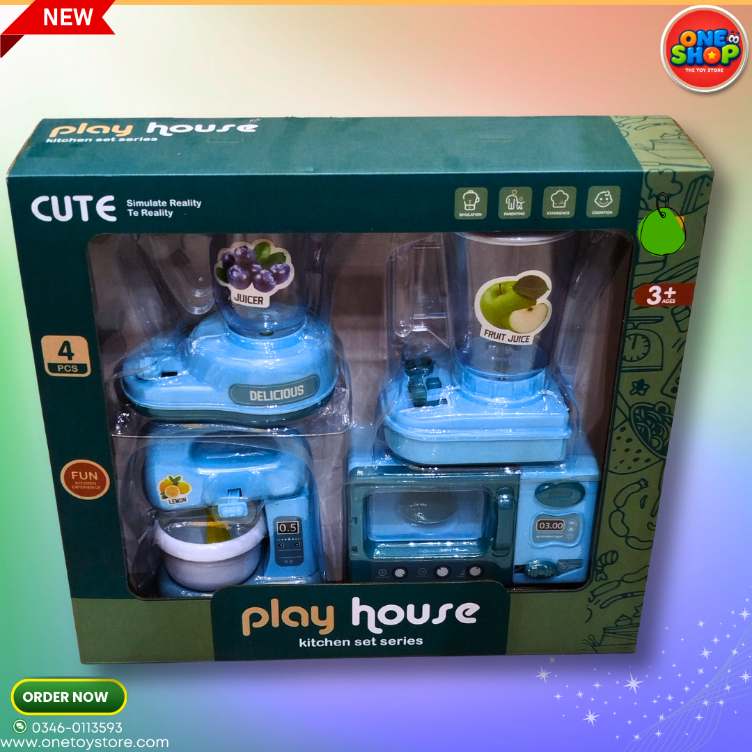 🍹 Play House Kitchen Set Series – 4 PCS Juicer, Blender & Microwave Pretend Play Toy Set (3+ Years)