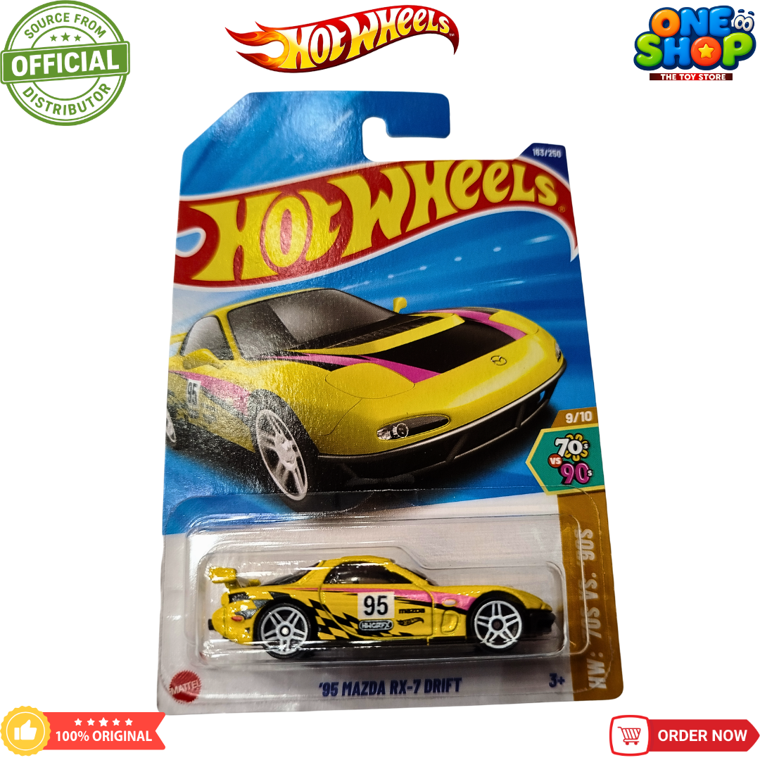 Hot Wheels ’95 Mazda RX-7 Drift Die-Cast Sports Car – JDM Racing Toy for Kids & Collectors