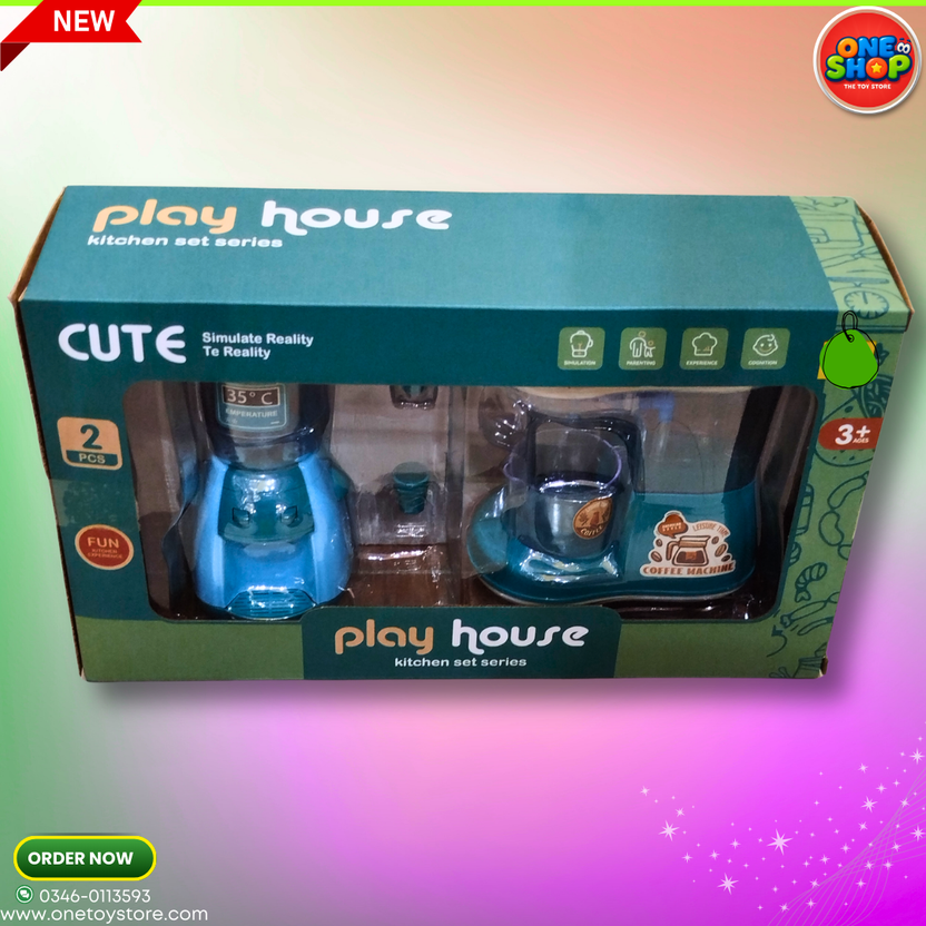 ☕ Play House Kitchen Set Series – 2 PCS Coffee Machine & Blender Pretend Play Toy Set (3+ Years) Main image