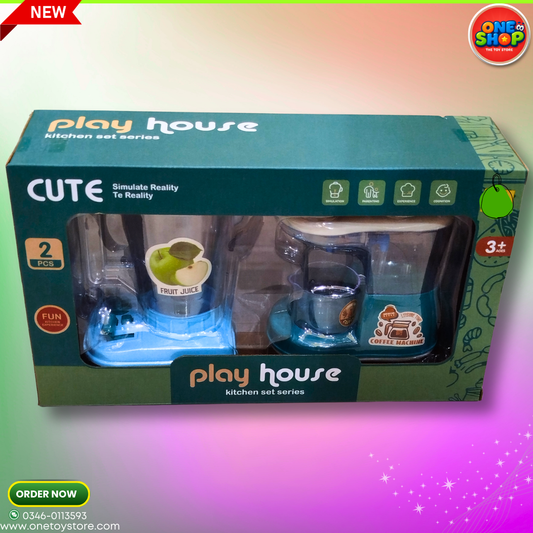 🍏 Play House Kitchen Set Series – 2 PCS Blender & Coffee Machine Pretend Play Toy Set (3+ Years)