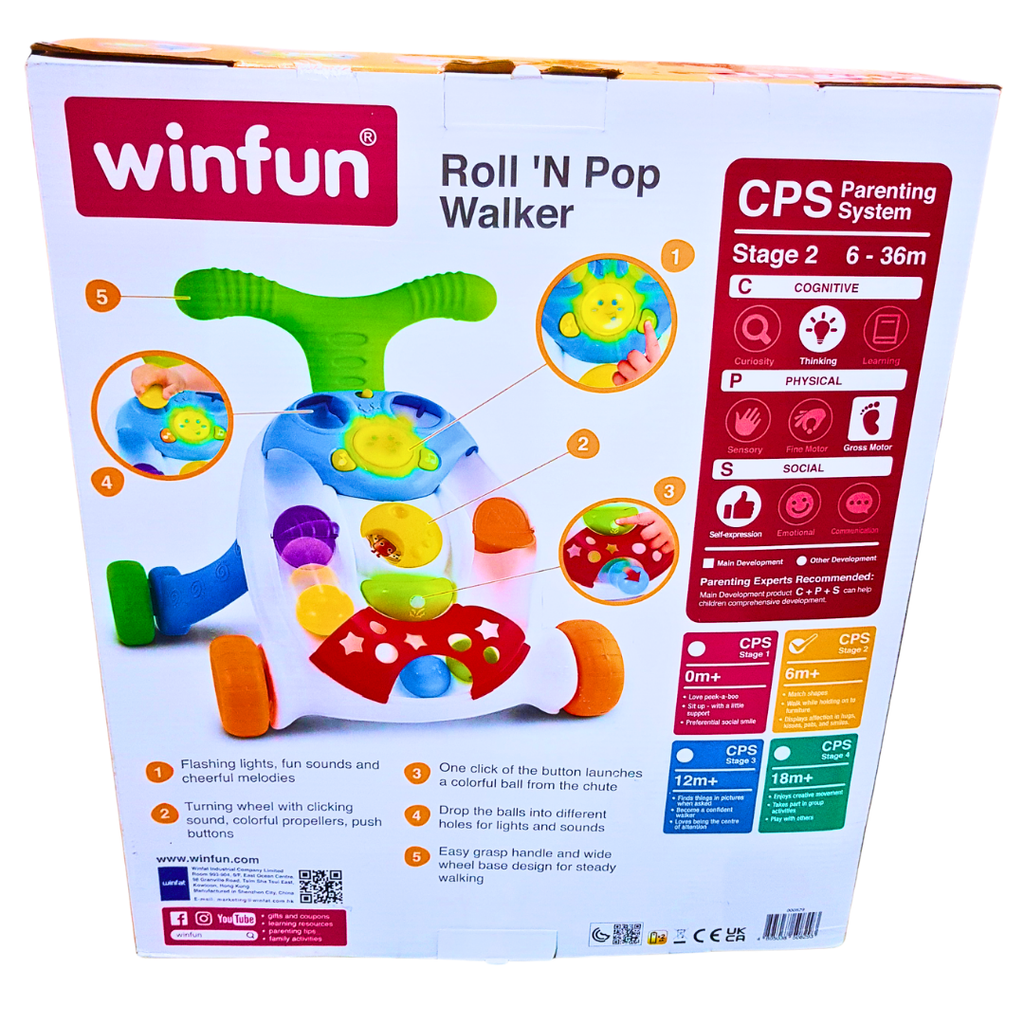 WinFun Roll 'N Pop Walker – Interactive Learning & Walking Aid for Babies | Lights, Sounds & Ball-Dropping Fun | 6-36 Months