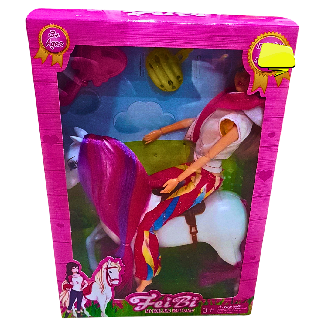 FeiBi Doll and Horse Adventure Set – Stylish Outfit and Accessories for Girls Aged 3+ – Creative and Fun Play