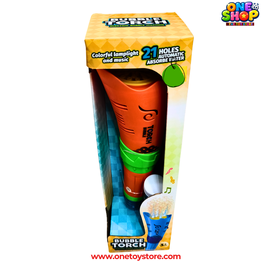 Bubble Torch Machine for Kids – Automatic Bubble Blower with 21 Bubble Holes, LED Lights & Music | Electric Bubble Maker Toy for Boys & Girls 3+ Years