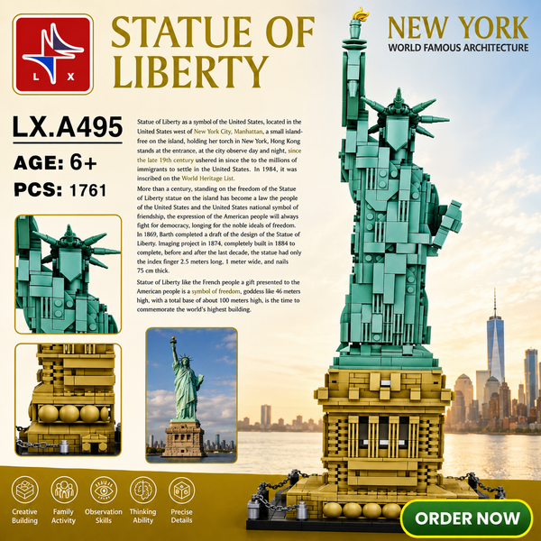 Statue of Liberty Building Blocks Set 1761 Pieces – New York Architecture Model Kit for Kids & Adults | Educational Landmark Construction Toy | STEM Building Set