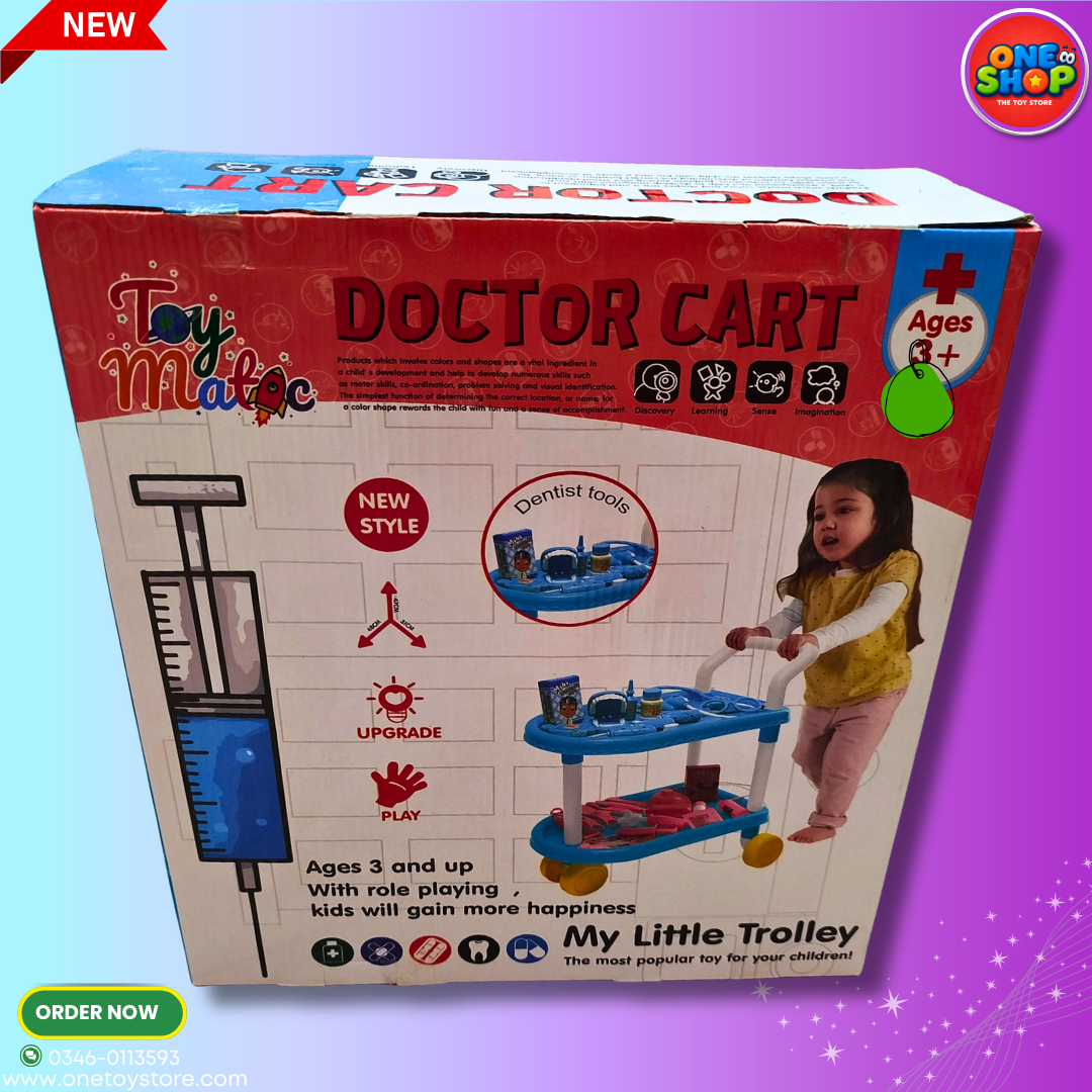 Kids Doctor Cart Play Set with Medical & Dentist Tools – Pretend Play Medical Trolley Toy for Boys & Girls 3+ Years