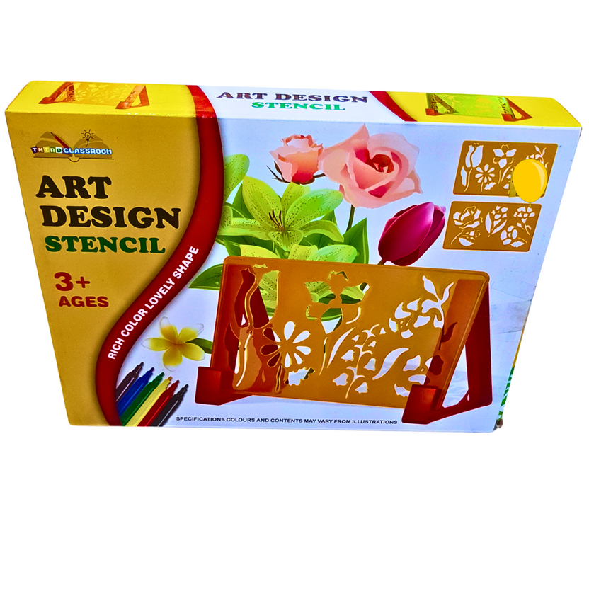 Art Design Stencil Kit – Creative Drawing Set with Flower & Dinosaur Stencils | Fun Educational Art for Kids (Ages 3+) Main image