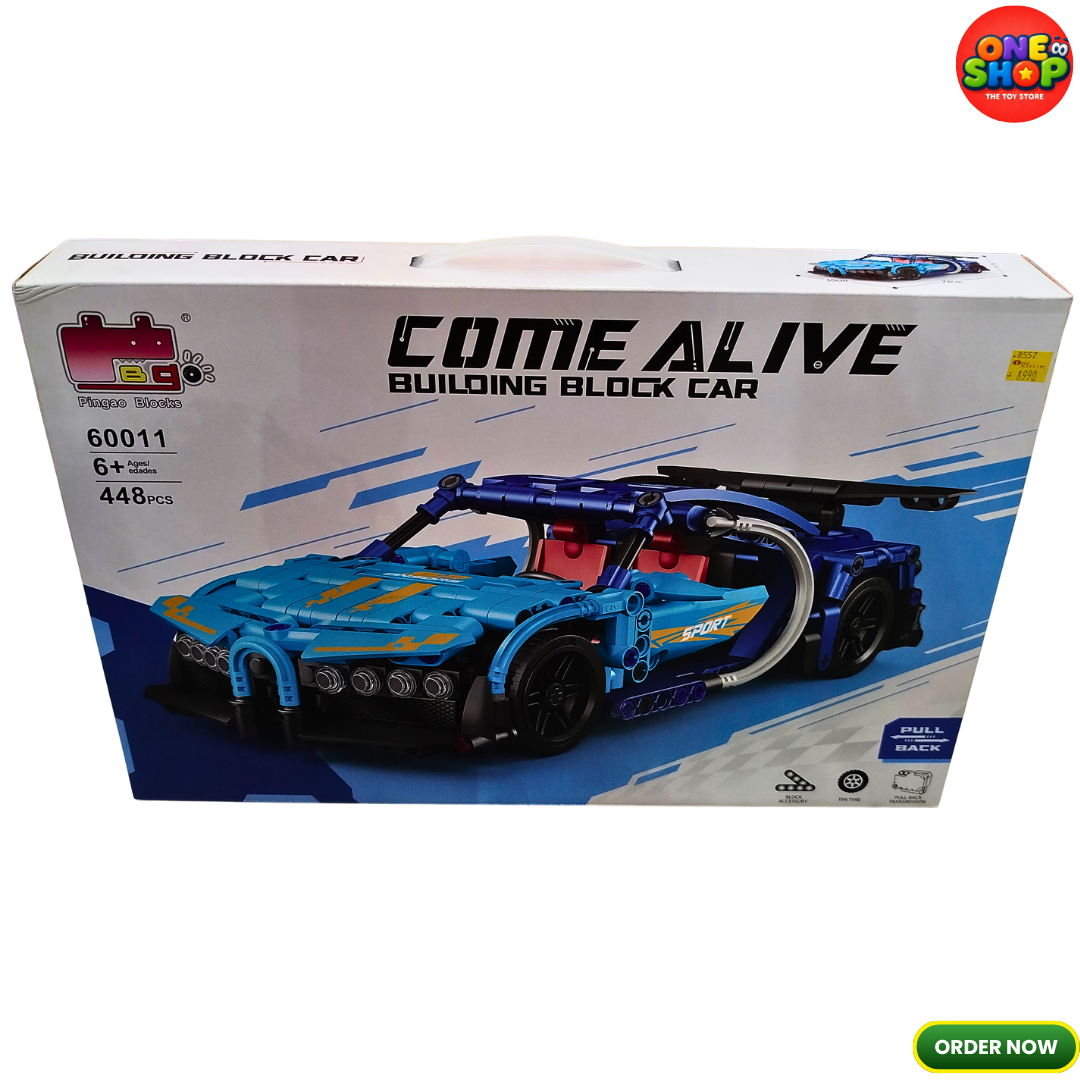 Pingao Building Block Sports Car 448 Pieces – Pull Back Racing Car Construction Set for Kids | DIY Supercar Building Blocks Toy | STEM Educational Toy 6+ Years