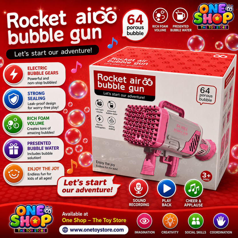 64-Hole Rocket Air Bubble Gun for Kids | Automatic Bubble Machine Blaster with LED Lights | Giant Bubble Maker Toy for Boys & Girls Age 5+ Main image