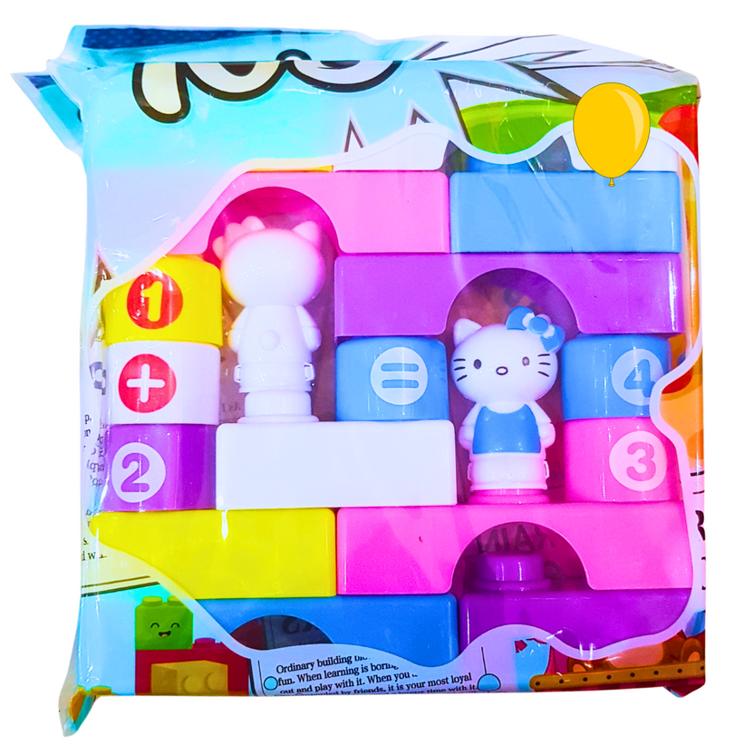 Pink & Purple Educational Building Block Set with Cute Cat Figures | Numbers & Symbols for Fun Learning – Ages 3+ Main image