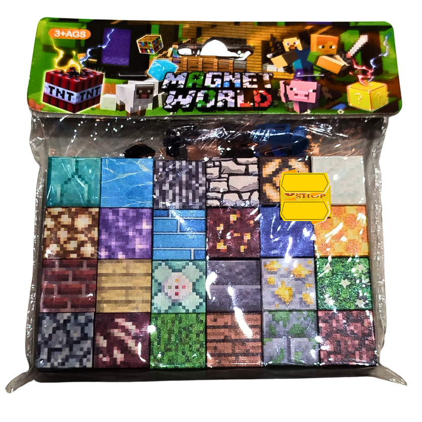Magnet World Block Tile Set – 24-Piece Minecraft-Themed Magnetic Building Blocks for Kids (Ages 3+) Main image