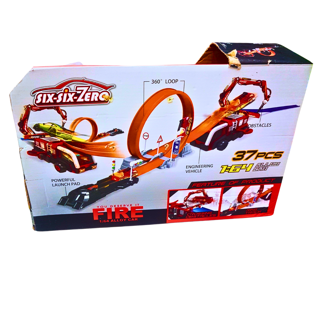 Six-Six-Zero Fire Rescue Loop Track Set - 37-Piece Car Playset with 360° Loop and Firetruck Launcher for Kids Secondary image