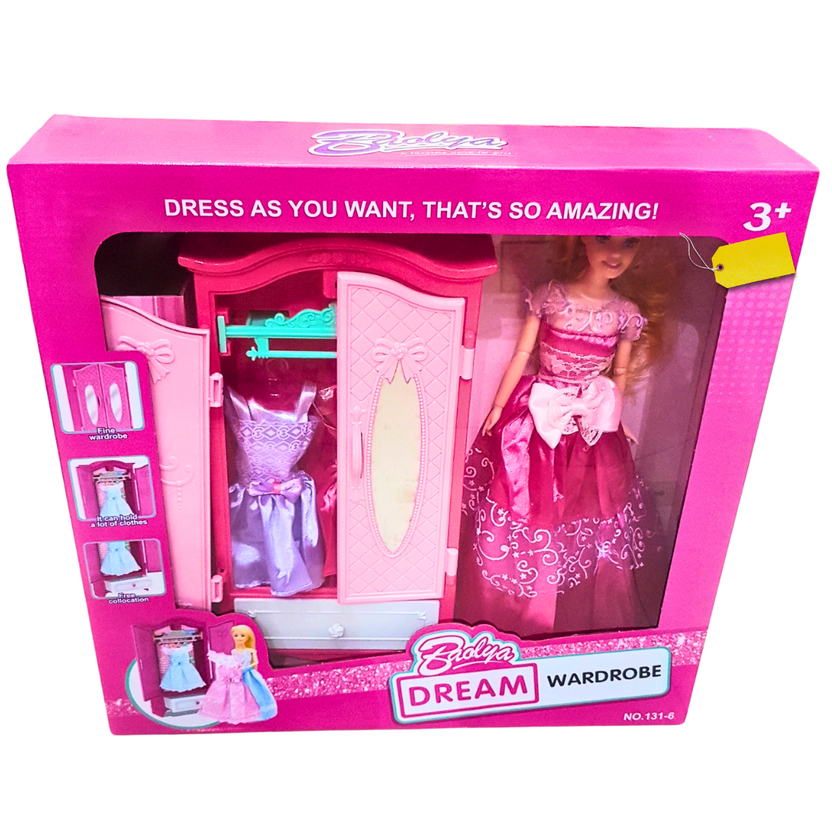 Dream Wardrobe Doll Playset – Stylish Fashion Doll with Pink Wardrobe & Outfits – Perfect Gift for Girls (3+) Main image