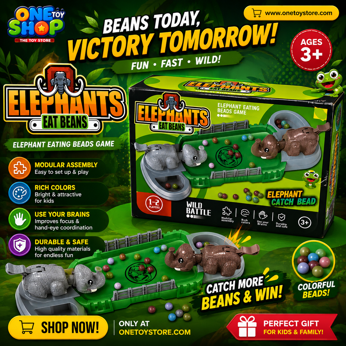 Elephant Eating Beads Game for Kids – Interactive Elephant Catch Bead Board Game | Fun Educational Family Toy for Boys & Girls Ages 3+