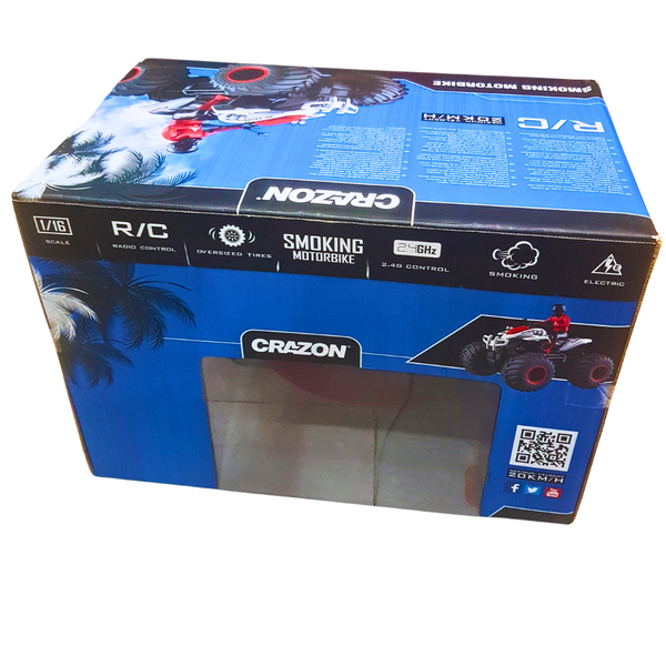 CraZon 1:16 Scale RC Stunt Motorbike – High-Speed Remote Control Quad Bike with Oversized Tires & Realistic Smoke Effect (20KM/H, 2.4GHz Control, Rechargeable)