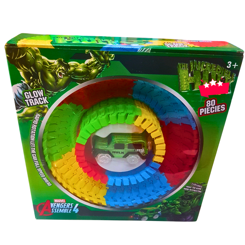 Hulk Glow Track Set for Kids – 80-Piece Flexible Racing Track with LED Light-Up Car | Marvel Avengers Toy for 3+ Years Main image