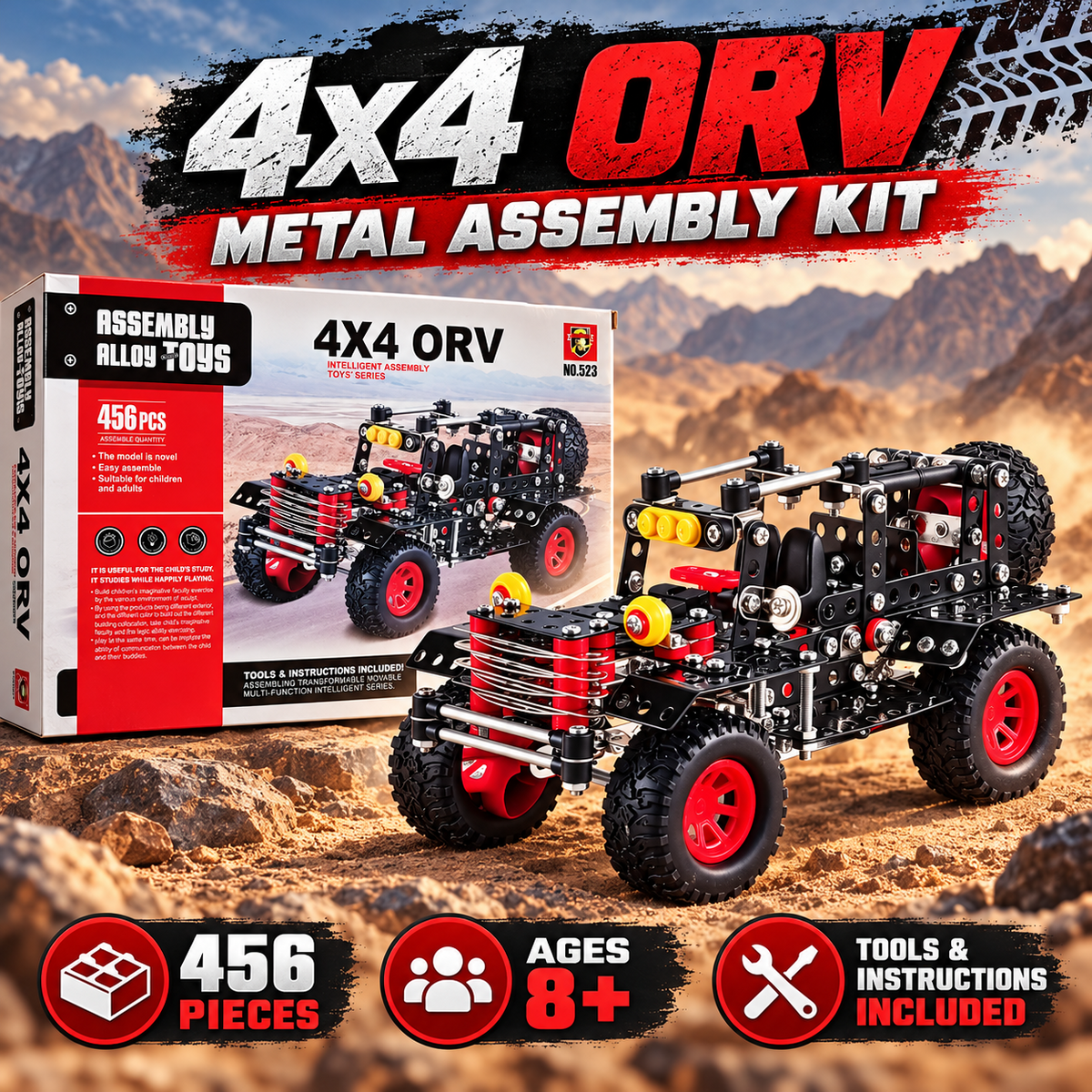 4x4 ORV metal assembly model 456 pieces black red off road vehicle