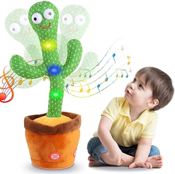 Rechargeable Dancing Cactus Talking Toy,Wriggle Singing Mimicking Cactus,Repeat What You Say,Sing,Dance,Recording,LED