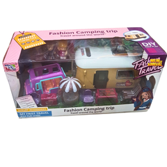 Fashion Camping Trip Playset – Travel Camper Van Toy with Tent, BBQ & Accessories for Kids Ages 3+