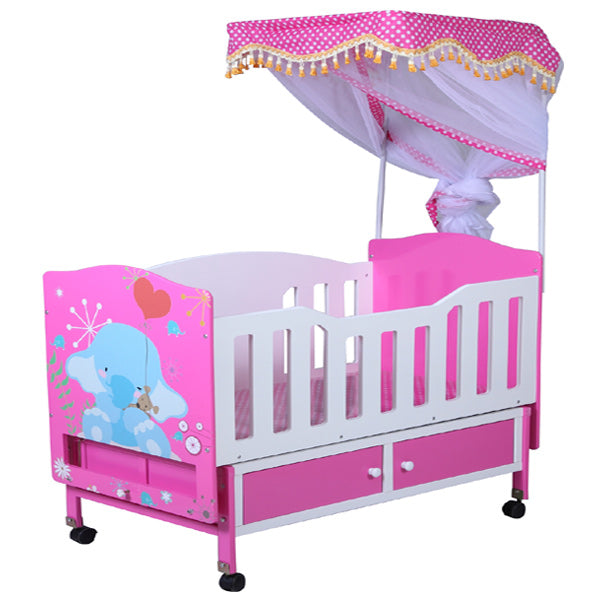 Enchanting Pink Junior Wooden Baby Cot with Canopy - Safe and Whimsical Infant Bed