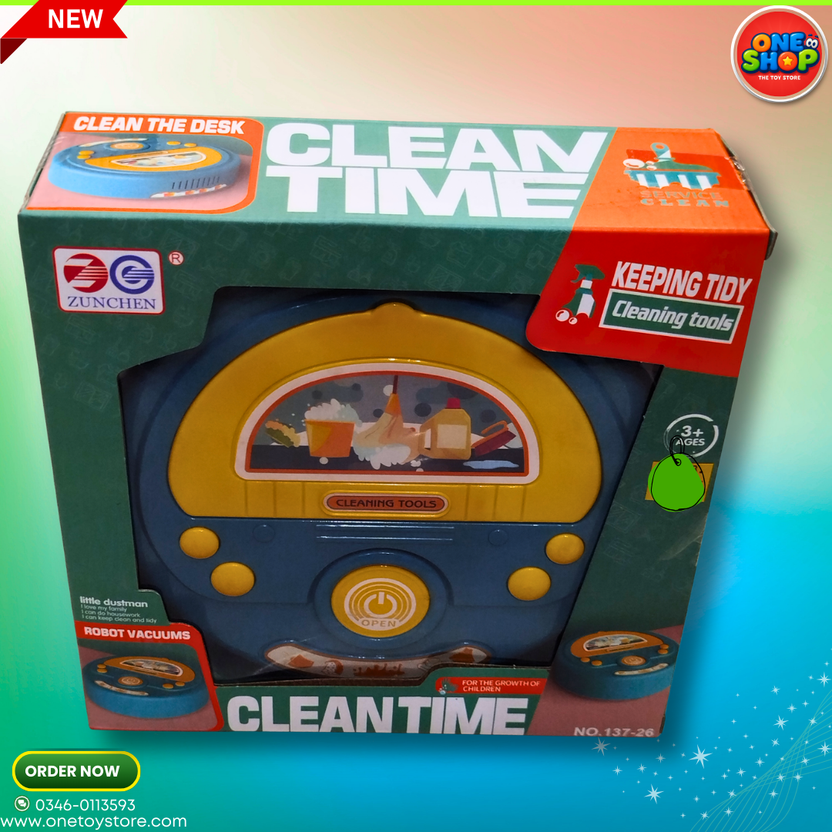Kids Robot Vacuum Cleaner Toy – Clean Time Pretend Play Cleaning Set with Light & Sound (3+ Years) | Educational Household Role Play Toy Main image