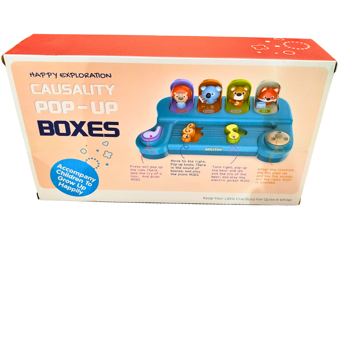 🧸 Causality Pop-Up Animal Toy for Toddlers – Interactive Music & Light Toy with Buttons and Animal Figures | Early Learning Toy for 12+ Months