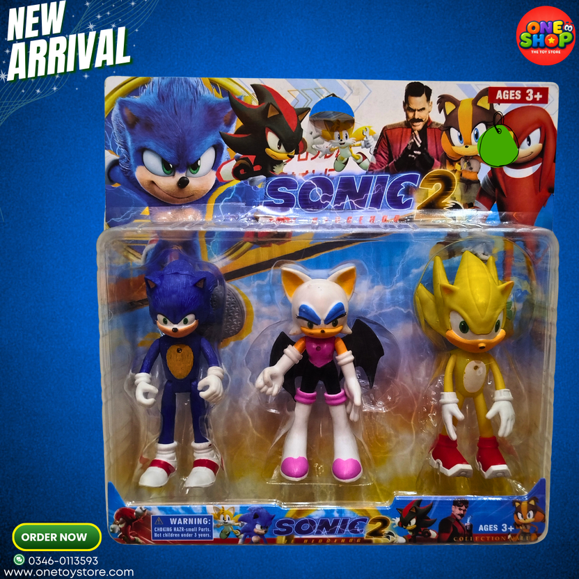 Sonic 2 Action Figures Set for Kids – Sonic, Super Sonic & Rouge Toy Pack | Sonic the Hedgehog Cartoon Character Toys for Boys & Girls (3+) Main image