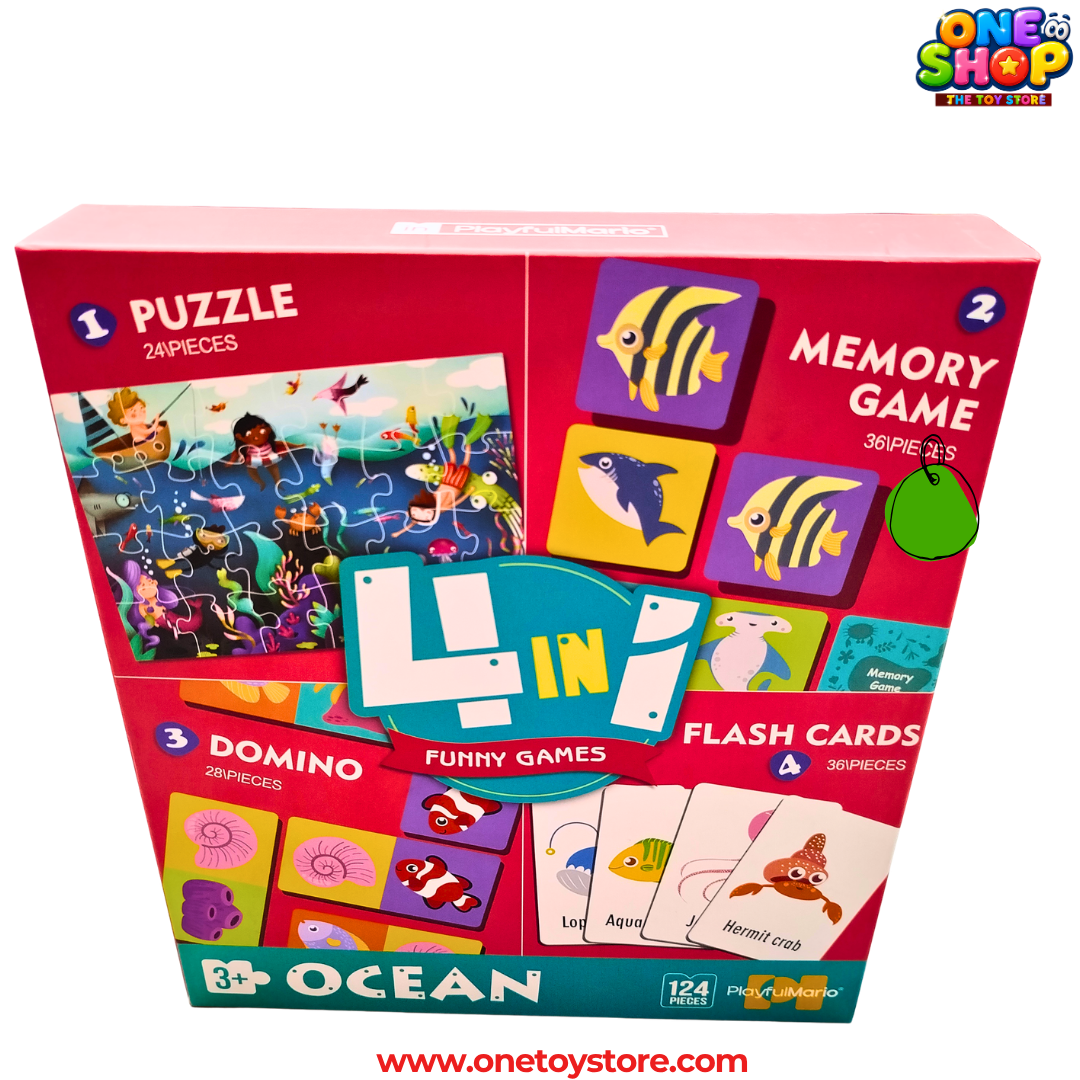 4-in-1 Ocean Educational Game Set for Kids – Puzzle, Memory Game, Domino & Flash Cards | 124 Pieces Learning Activity Box | Preschool Educational Toy Ages 3+ Secondary image