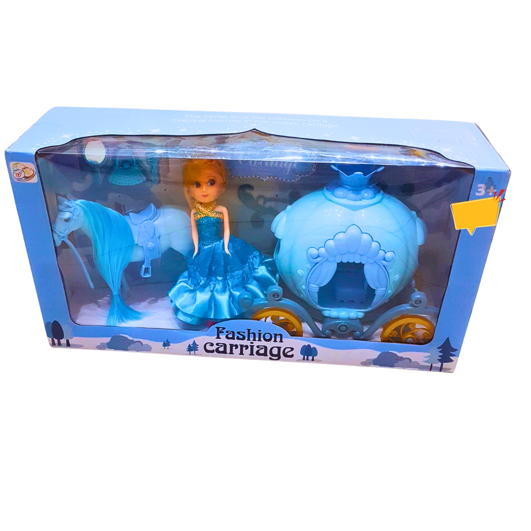 Princess Doll with Blue Horse-Drawn Carriage – Fairytale Fashion Playset (3+ Years) Main image