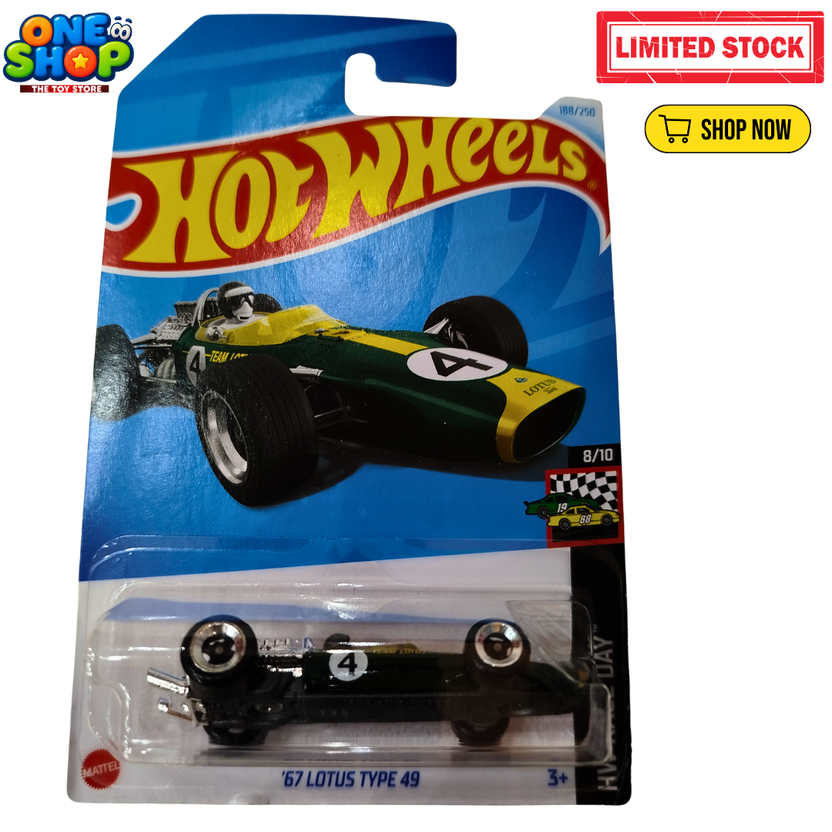 Hot Wheels ‘67 Lotus Type 49 Die-Cast Car – 1:64 Scale Mattel Formula Racing Car | Classic F1 Toy Car for Kids Main image