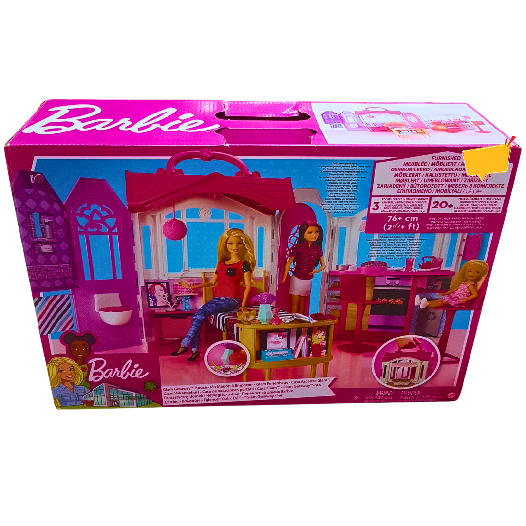 Barbie Glam Getaway House – Portable Dollhouse with Furniture & Accessories (3+ Years)