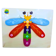 Wooden Dragonfly Number Puzzle for Kids – 1 to 10 Color Matching Learning Toy | Montessori Counting Puzzle